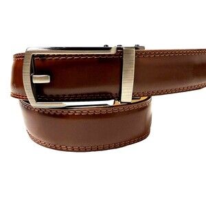 Chaoren Brown Ratchet Dress Belt Faux Leather Boys Teen 19-27" Gunmetal Buckle